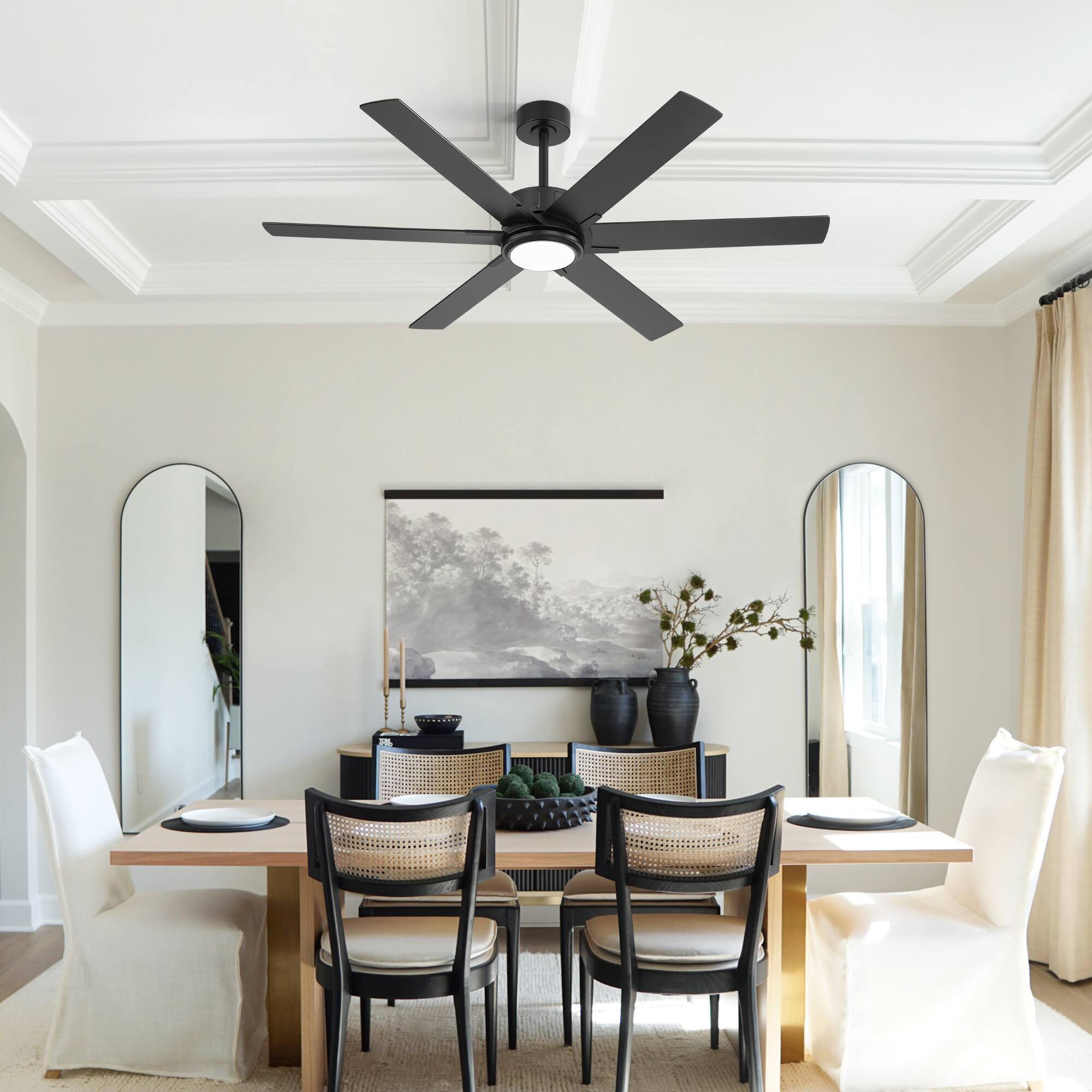 Alt View 7. Breezary - 60-In LED Ceiling Fan with Light, 6 Plywood Blades, 6-Speed DC Motor, Remote, 3CCT, 6"/12" Downrods - 60-inch Black.