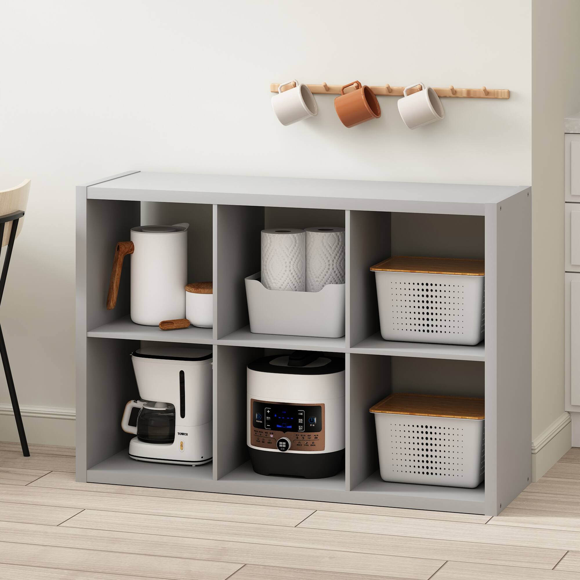 Alt View 1. Furinno - HERMITE Kitchen Island, 6-Cube Kitchen Storage, Bakers Rack, Kitchen Island with Storage, for Kitchen - Pale Grey.