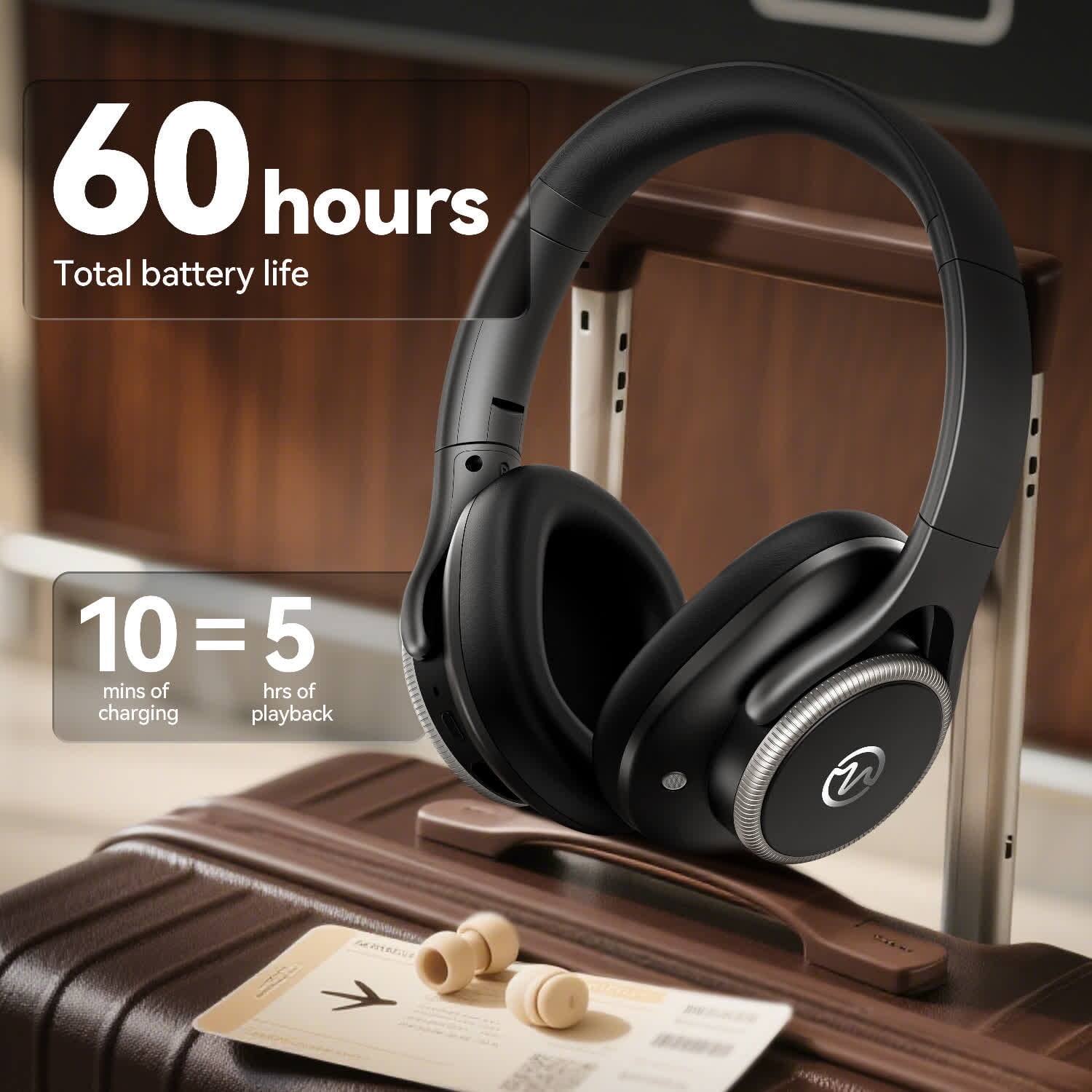 60 hours Total battery life  
10 mins of charging = 5 hrs of playback