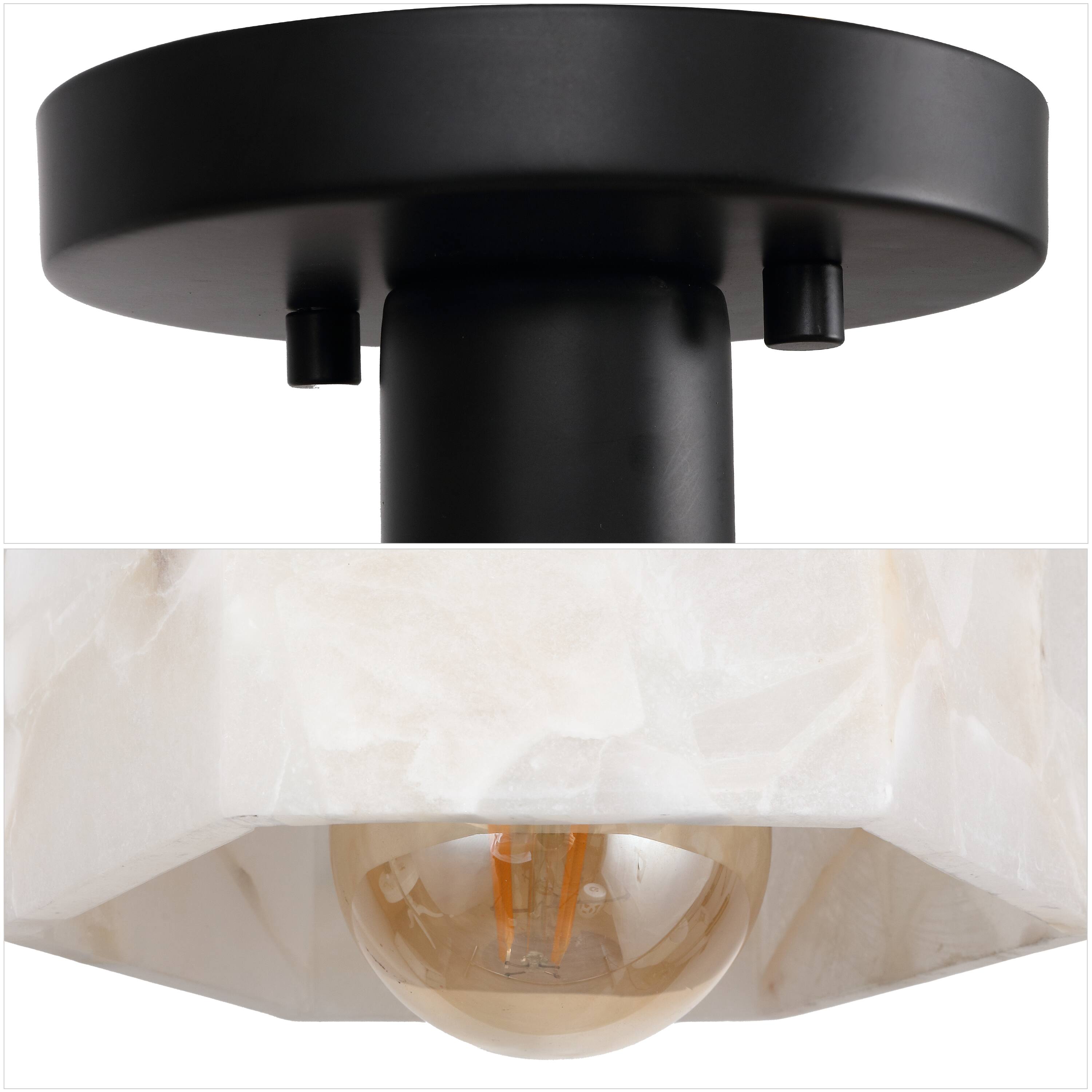 Alt View 4. Jonathan Y - Tessa 8" 1-Light Modern Contemporary Alabaster/Iron Hexagonal LED Semi Flush Mount, White Marbling/Black - Black/White.