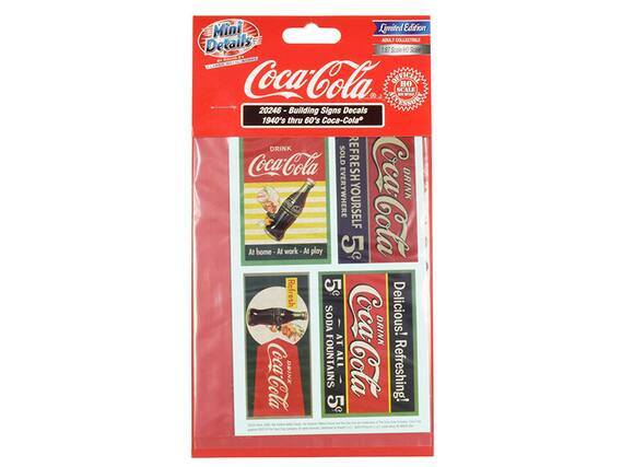 Mini Details
Limited Edition
Adult Collectible
1:87 Scale HO Scale
Coca-Cola
20246 - Building Signs Decals
1940's thru 60's Coca-Cola®
DRINK Coca-Cola
REFRESH YOURSELF
SOLD EVERYWHERE
At home - At work - At play
5c Cola
5c SODA
At FOUNTAINS ALL
Delicious! Refreshing!
Coca-Cola
DRINK
5c
At FOUNTAINS
5c
Coca-Cola
DRINK
5c
At FOUNTAINS
5c
Coca-Cola
DRINK
5c
At FOUNTAINS
5c
Coca-Cola
DRINK
5c
At FOUNTAINS
5c
Coca-Cola
DRINK
5c
At FOUNTAINS
5c
Coca-Cola
DRINK
5c
At FOUNTAINS
5c
Coca-Cola
DRINK
5c
At FOUNTAINS
5c
Coca-Cola
DRINK
5c
At FOUNTAINS
5c
Coca-Cola
DRINK
5c
At FOUNTAINS
5c