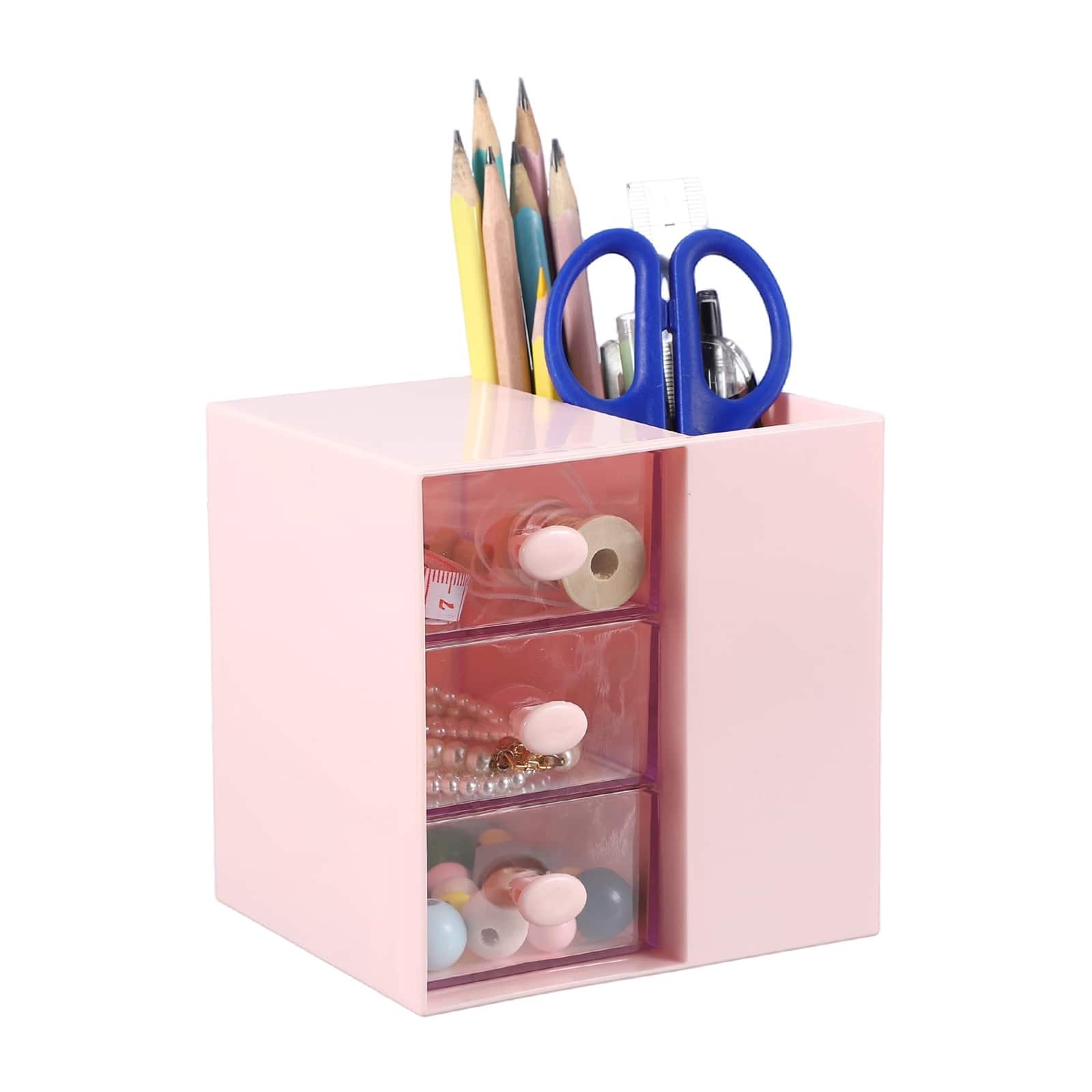 Unique Bargains - Mini Storage Drawers for Desk, Plastic Desktop Teacher Desk with 3 Drawers Organizer Box for Supplies Bathroom - Pink