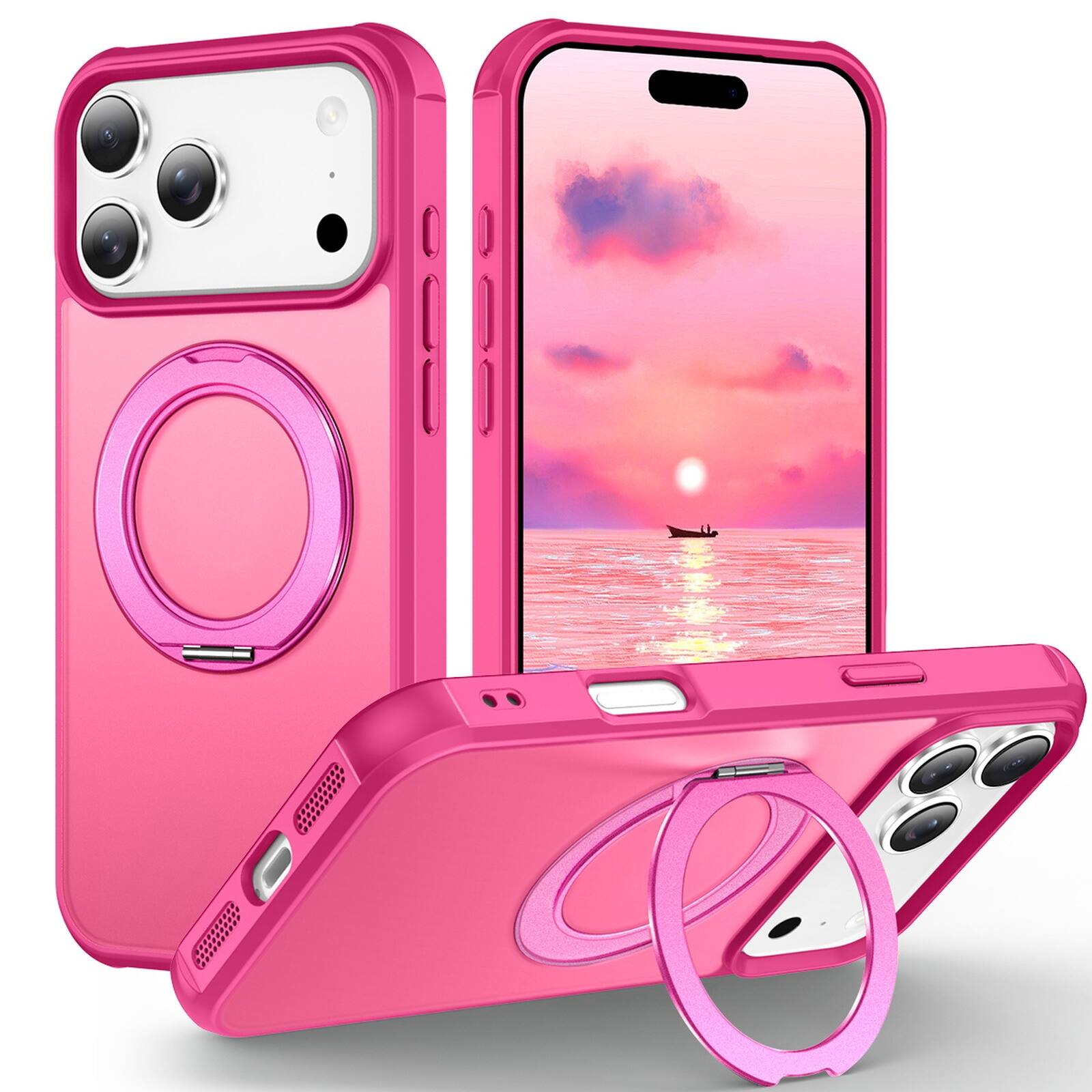 Front. Dteck - Magnetic Phone Case for Apple iPhone 18 Pro Max, Slim Shockproof Hybrid Protective Cover with 360 Rotating Ring Stand - Rose.