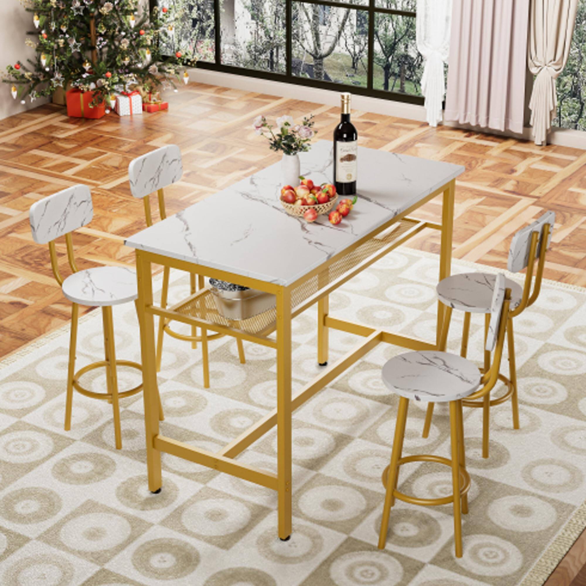 Alt View 7. Ecooso - 5-Piece Counter Height Table Set with 4 Chairs, Bar Dining Table Set for Kitchen or Dining Room - White+Gold.