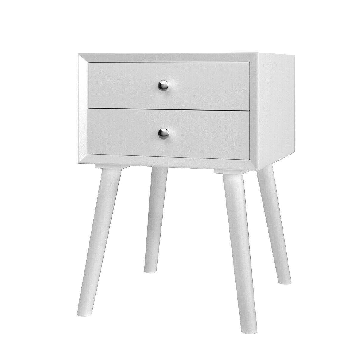Back. WELLFOR - Mid-Century Wooden Nightstand with 2 Storage Drawers - White.