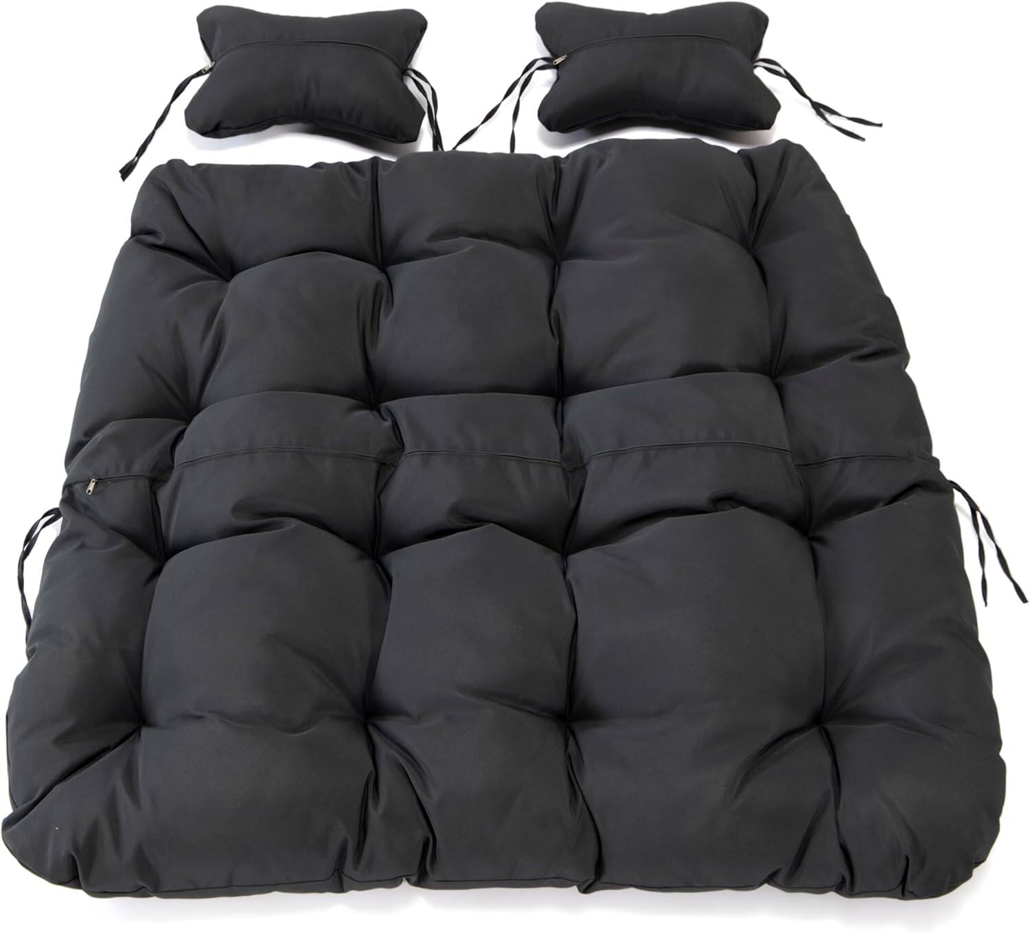 Alt View 1. LeisureMod - LeisureMod 2-Person Egg Chair Cushion with Headrest - Folding Double Swing Chair Replacement Pad, Weather-Resistant - Charcoal.