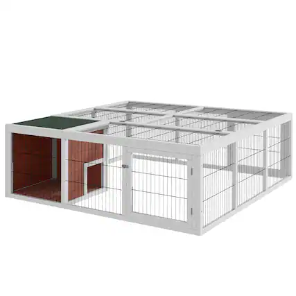 Front. Pawhut - Wooden Outdoor Rabbit Hutch Playpen Tortoise House Habitat with Run and Enclosed - Brown and White.