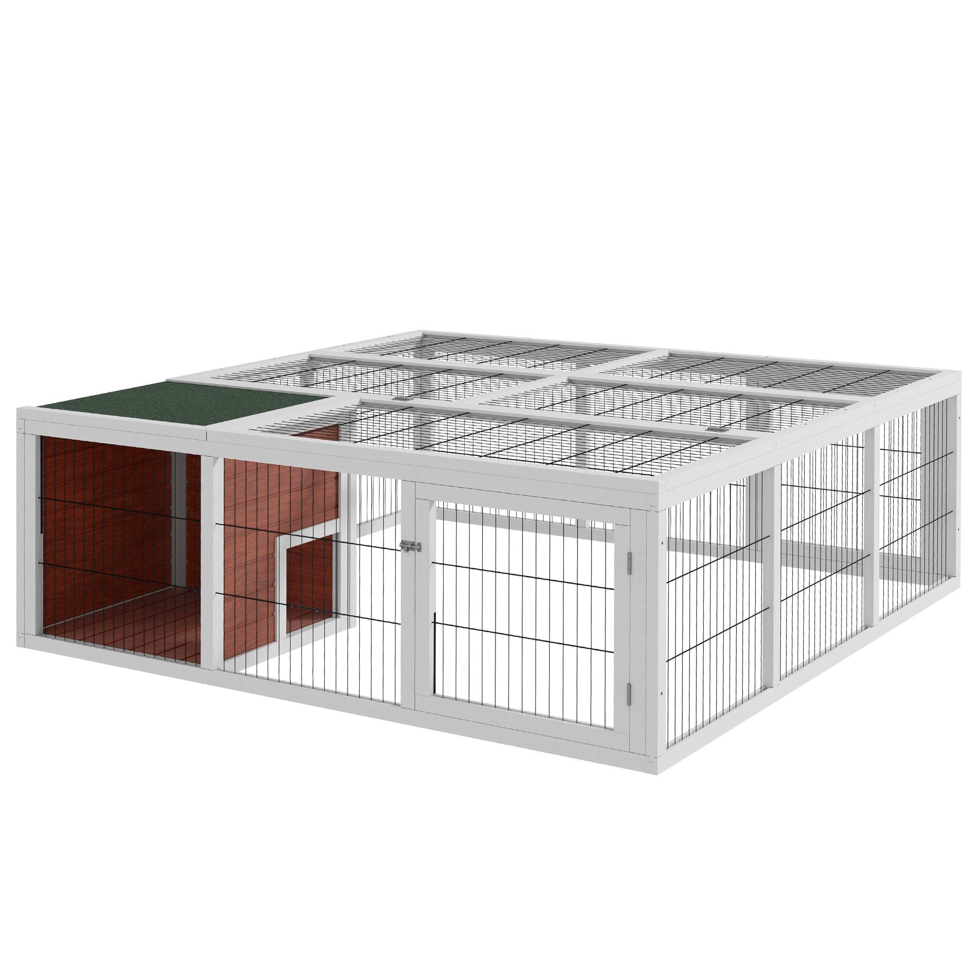 Front. Pawhut - Wooden Outdoor Rabbit Hutch Playpen Tortoise House Habitat with Run and Enclosed - Brown and White.