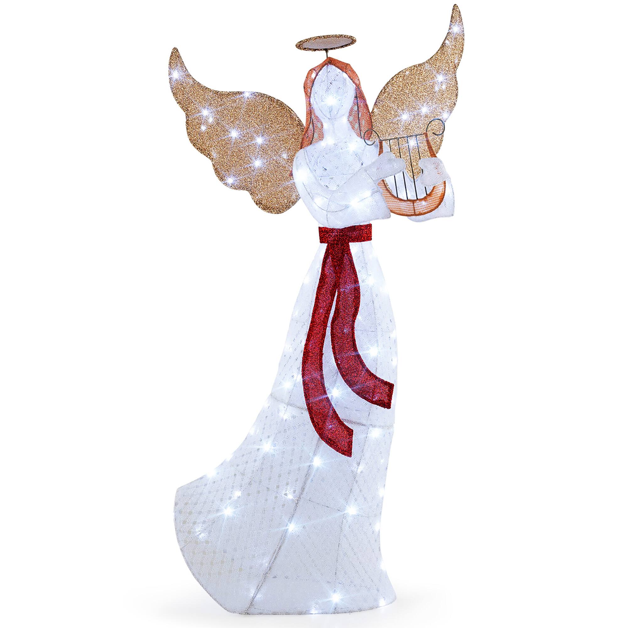 Alt View 9. Gymax - Gymax 5 FT Lighted Angel w/ Harp LED Lights Halo Zip Ties & Ground Stakes Christmas - Cold White.