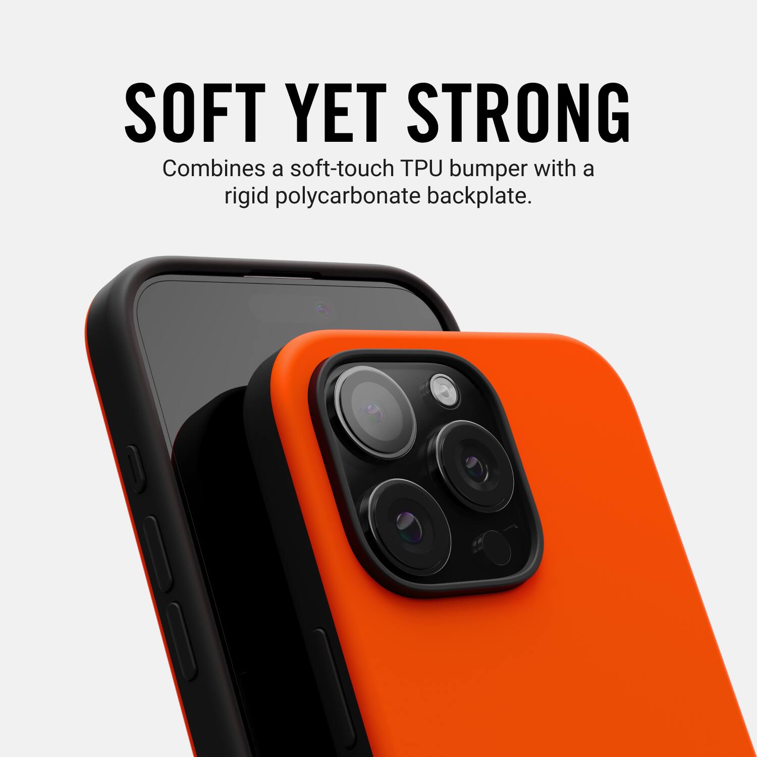Soft Yet Strong combines a soft-touch TPU bumper with a rigid polycarbonate backplate.