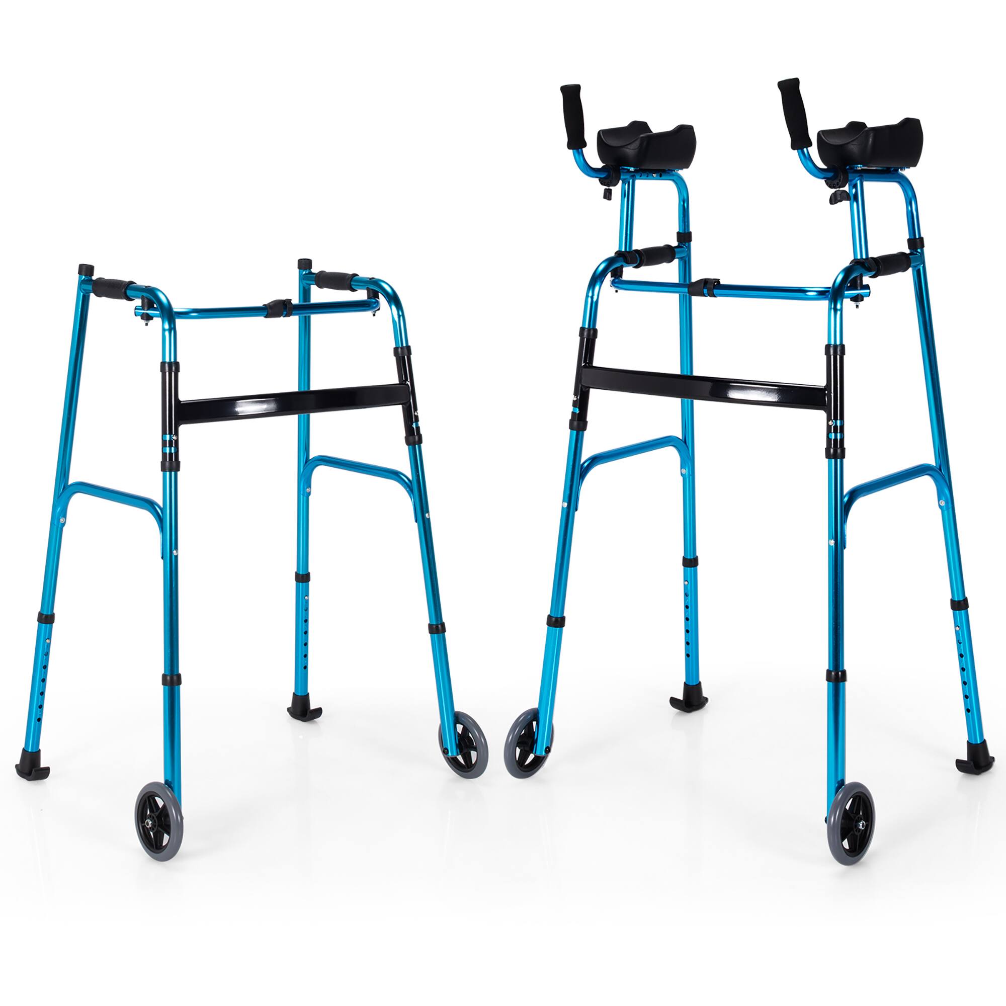 Alt View 1. Costway - Costway Folding Aluminum Alloy Wheel Walking Frame Adjustable Walker with Armrest Support Blue - Blue+ Black.