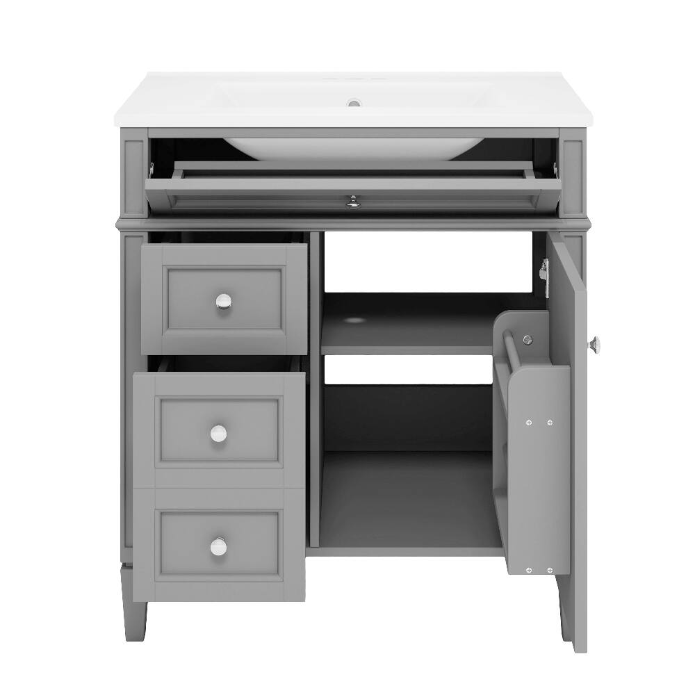 Alt View 6. Loheer - Loheer 30 inch Bathroom Vanity with Sink, Grey Single Sink Bathroom Vanity, Modern Bathroom Storage Cabinet - Grey.