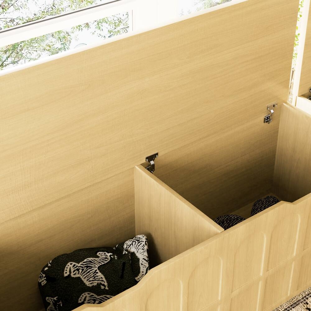 Alt View 10. Ropilly - Ropilly L Shaped Storage Bench Padded Shoe Bench Kitchen Corner Stool Toy Box Reading Nook Seat Wood White and Natural - White/Natural.