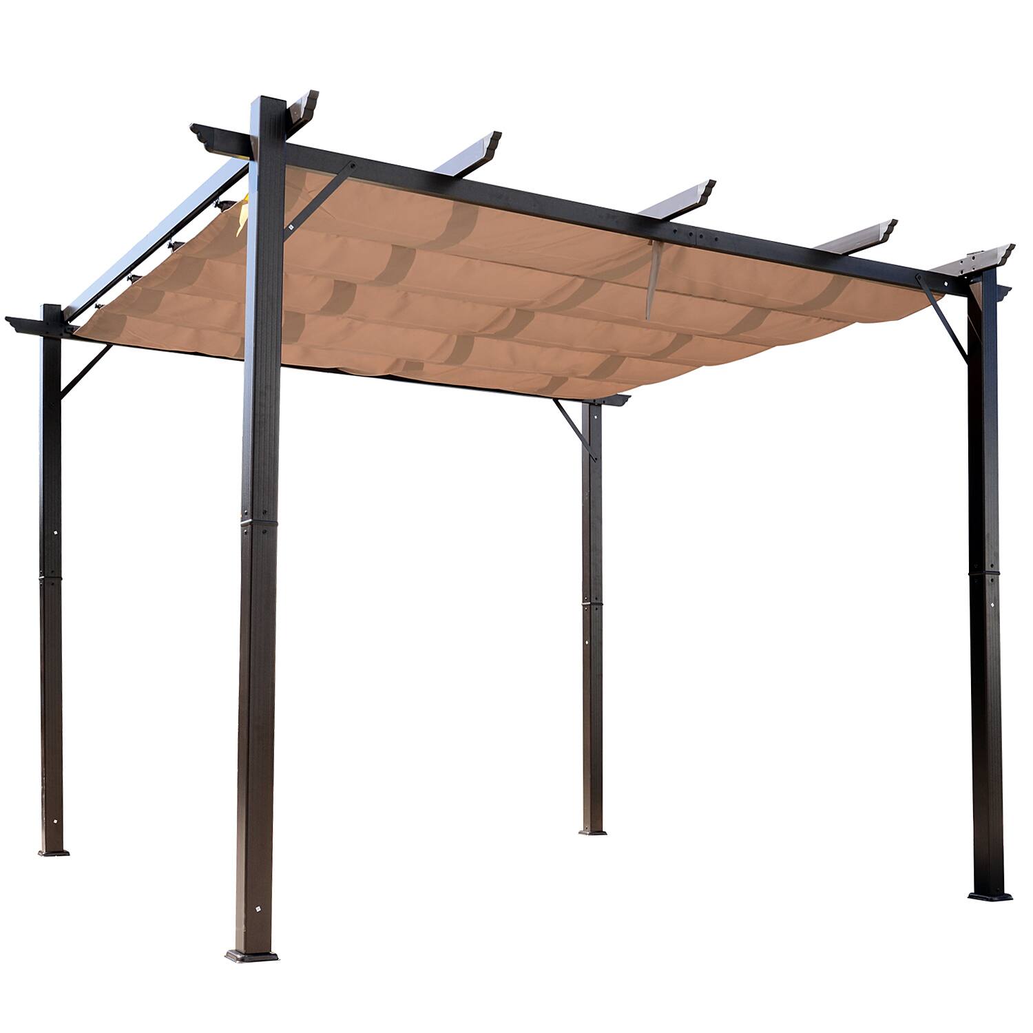 Outsunny - 10' x 10' Aluminum Patio Pergola with Retractable Pergola Canopy, Backyard Shade Shelter for Porch - Brown