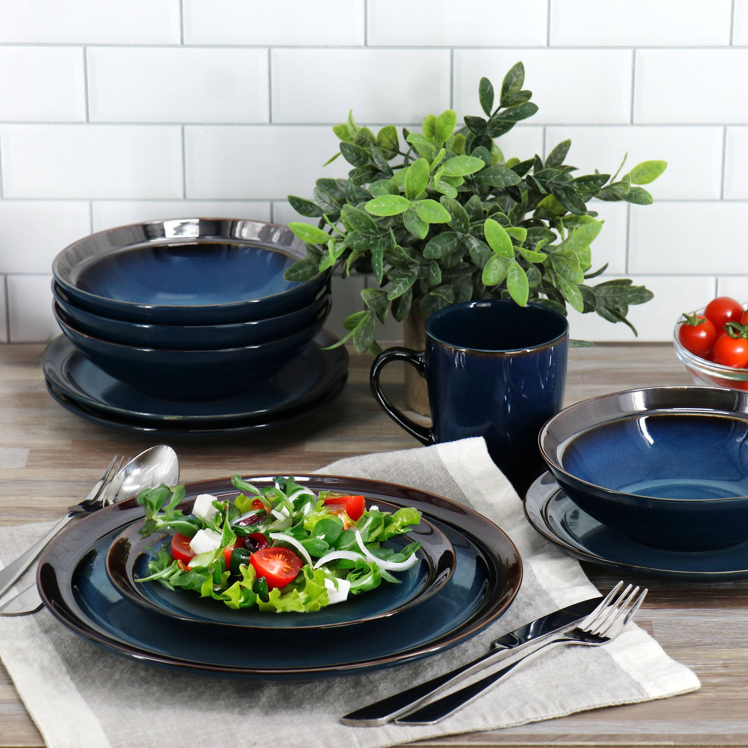 Alt View 6. Gibson - Gibson Elite 16 Piece Priya Reactive Glaze Stoneware Dinnerware Set in Blue - Blue.