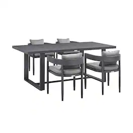 Armen Living - Menorca Outdoor Patio 5-Piece Dining Table Set in Aluminum with Gray Cushions - Dark Gray