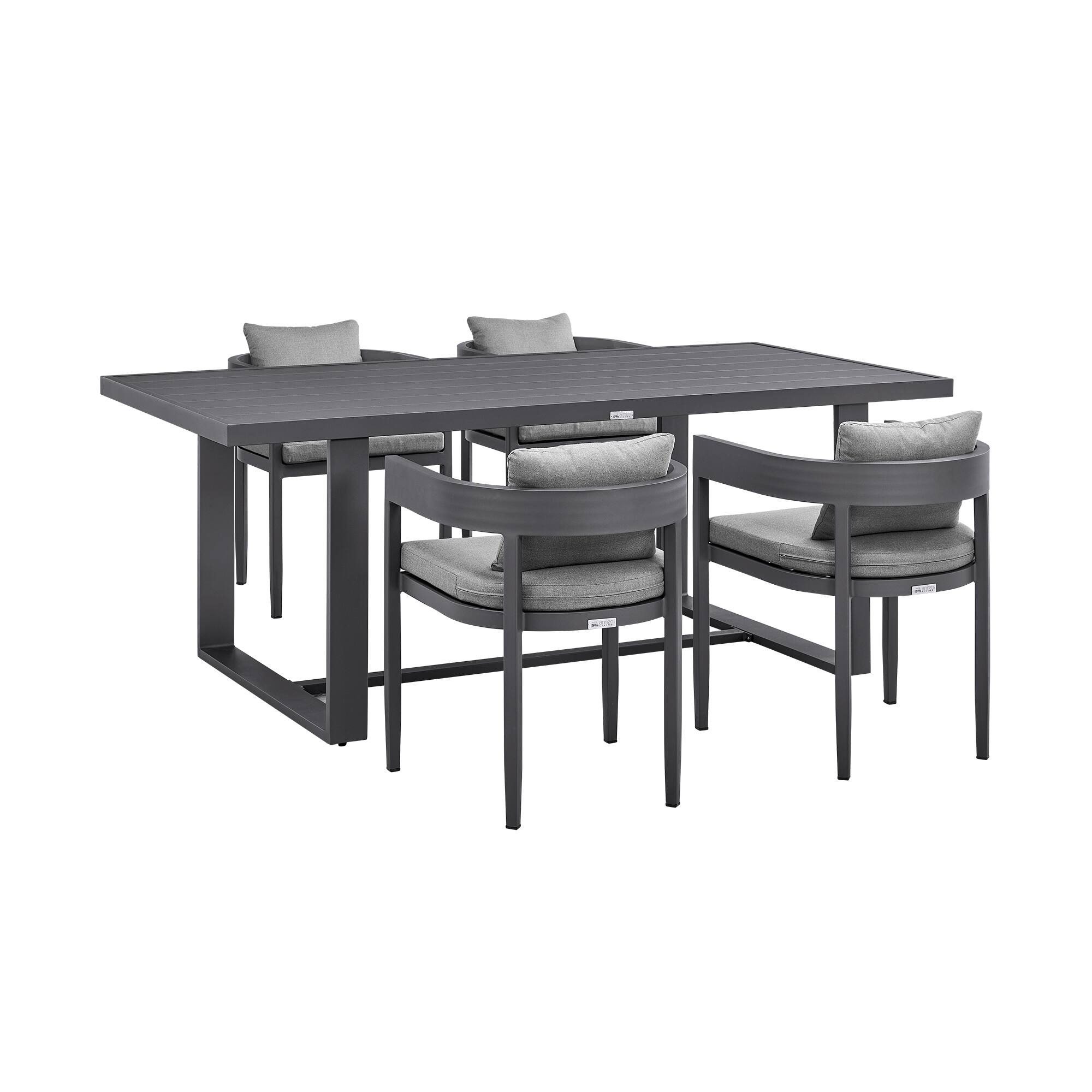 Front. Armen Living - Argiope Outdoor Patio 5-Piece Dining Table Set in Aluminum with Gray Cushions - Dark Gray.
