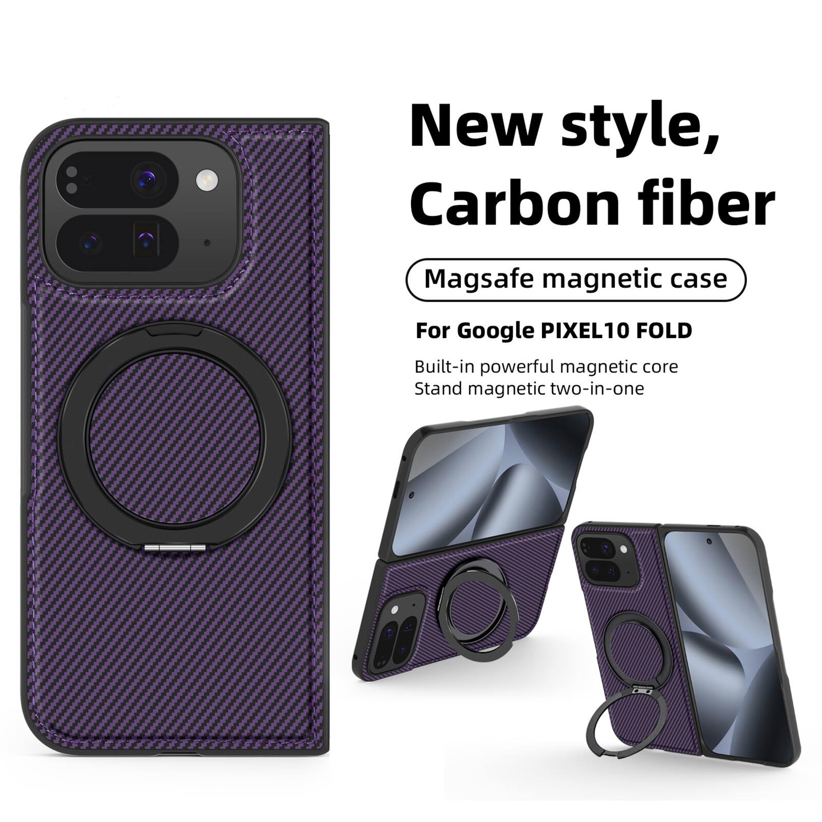 New style, Carbon fiber Magsafe magnetic case For Google PIXEL10 FOLD Built-in powerful magnetic core Stand magnetic two-in-one