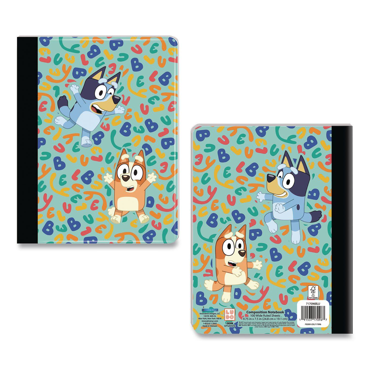 B E B U B B B - Composition Notebook  
100 Wide Ruled Sheets  
9.75 x 7.5 in (24.8 cm x 19.1 cm)  
Made in Vietnam  
STUDIOS  
LU  
770709681U  
13537 1758 1758 1758 1758  
Retail: $10.99