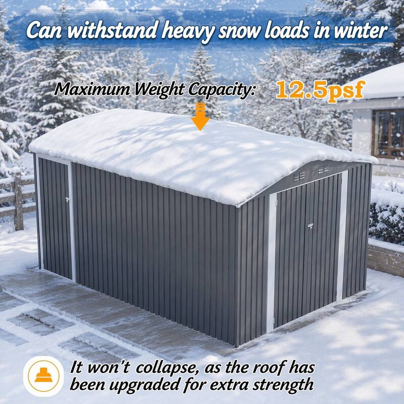 Can withstand heavy snow loads in winter

Maximum Weight Capacity: 12.5psf

It won't collapse, as the roof has been upgraded for extra strength