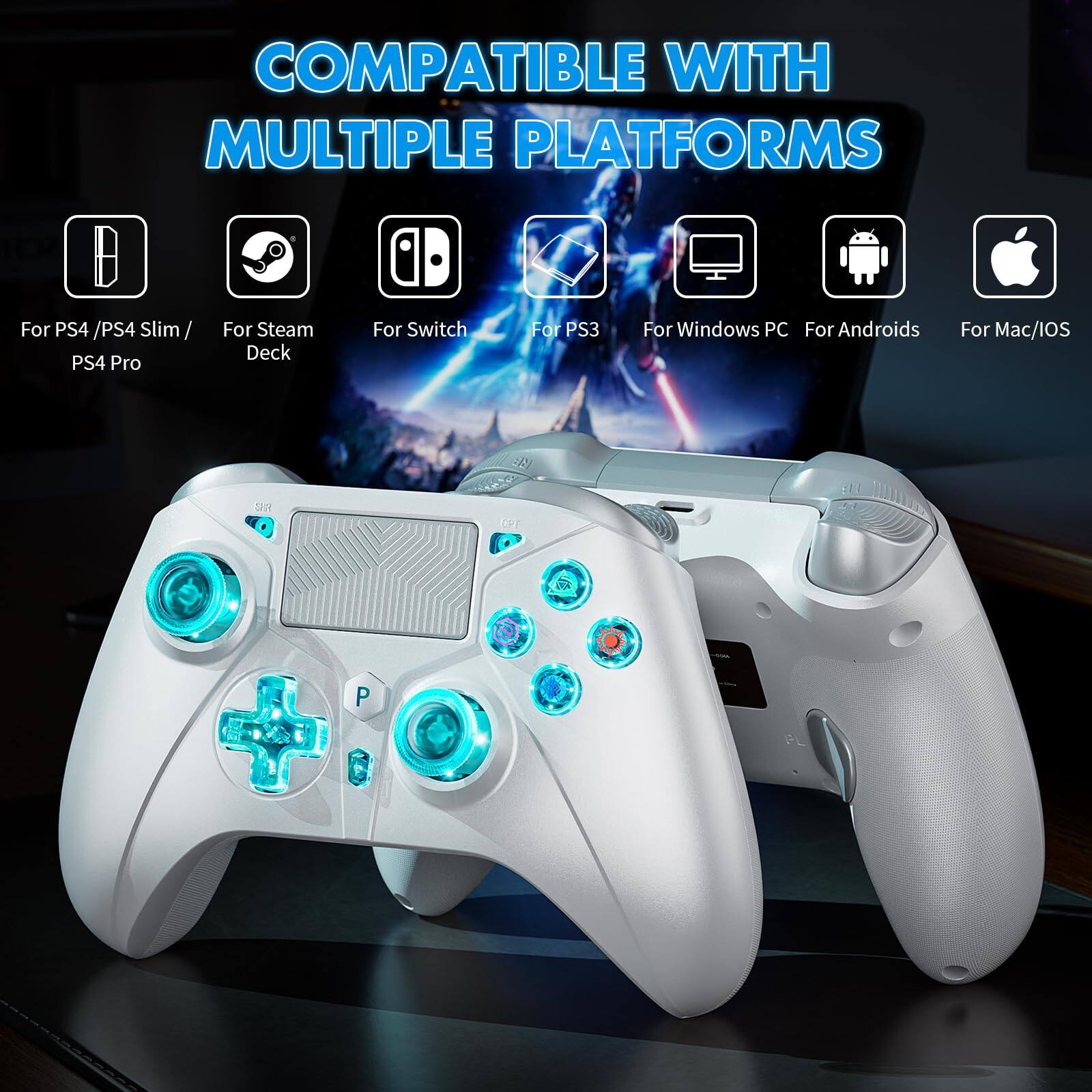 COMPATIBLE WITH MULTIPLE PLATFORMS

- For PS4 / PS4 Slim / PS4 Pro
- For Steam Deck
- For Switch
- For PS3
- For Windows PC
- For Androids
- For Mac/iOS