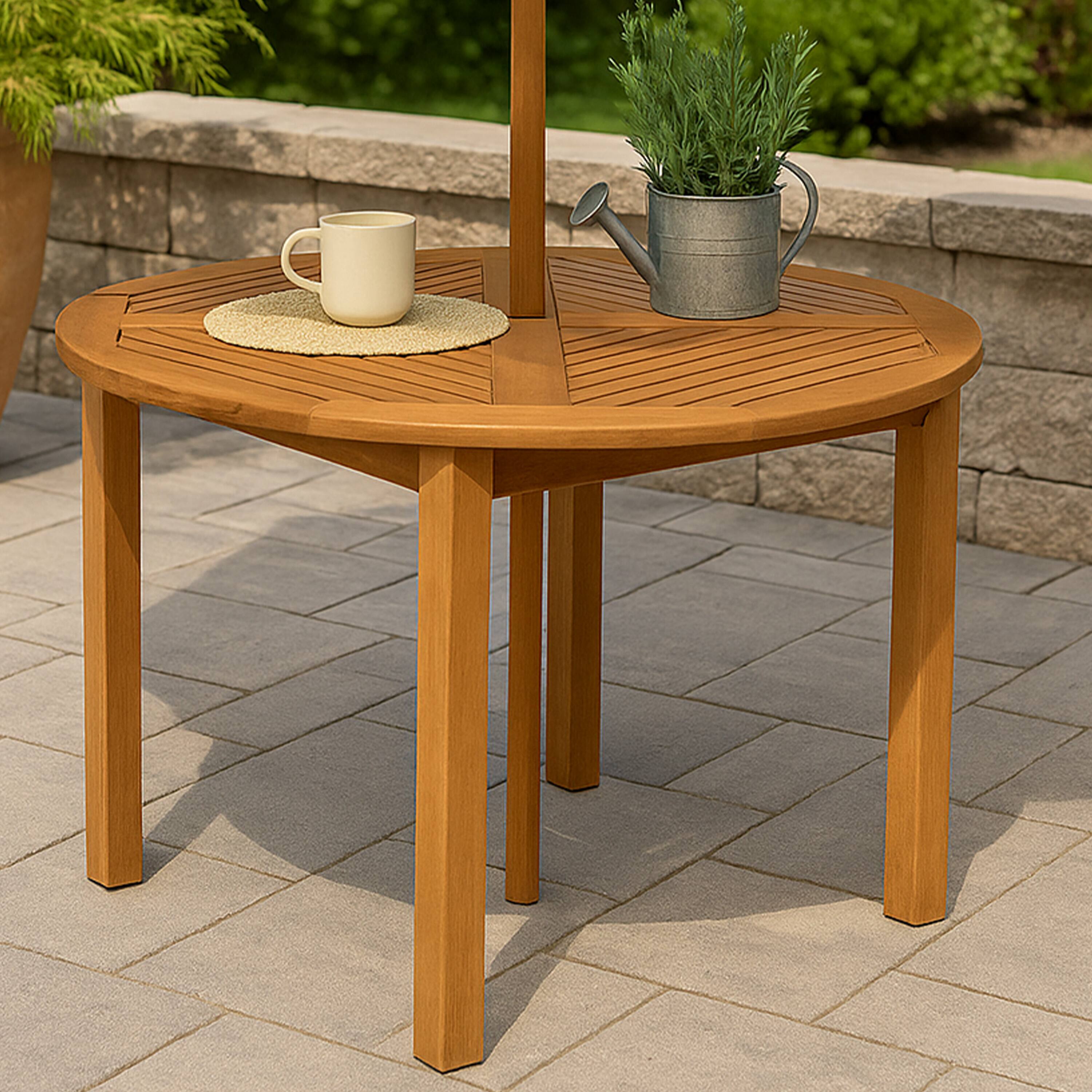 Alt View 3. Sunnydaze - 42.75 in Meranti Wood Round Patio Dining Table - Brown.