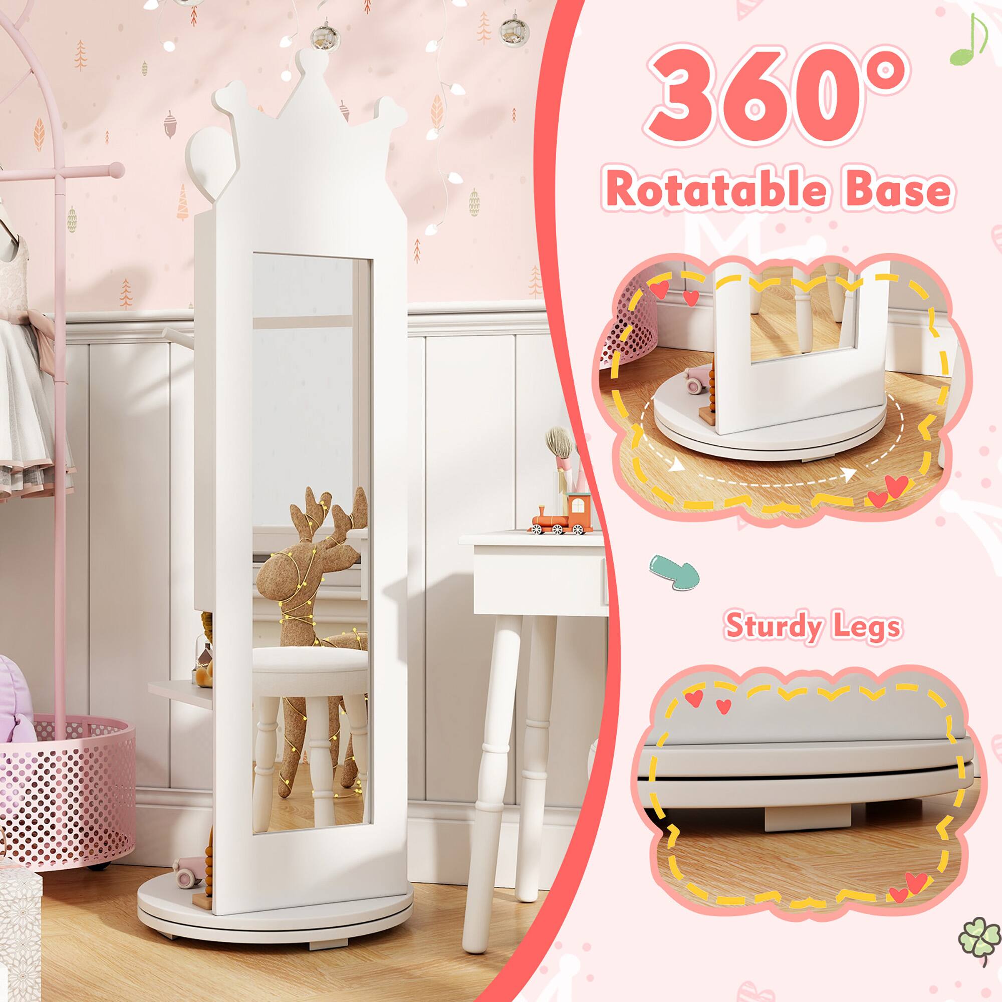 360° Rotatable Base  
Sturdy Legs
