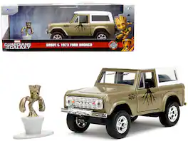 Jada - 1973 Ford Bronco Top and Groot Diecast Figure "Guardians of the Galaxy" "Marvel" Series 1/32 - Gold Metallic With White