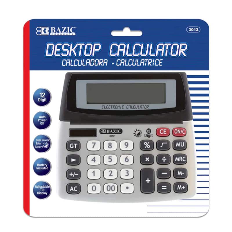BAZIC Products - 12-Digit Dual Power Desktop Calculator with Adjustable Display