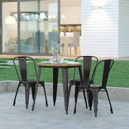 Emma + Oliver - Drew Indoor/Outdoor Dining Table, 30" Round All Weather Poly Resin Top with Steel Base - Brown Top/Black Frame