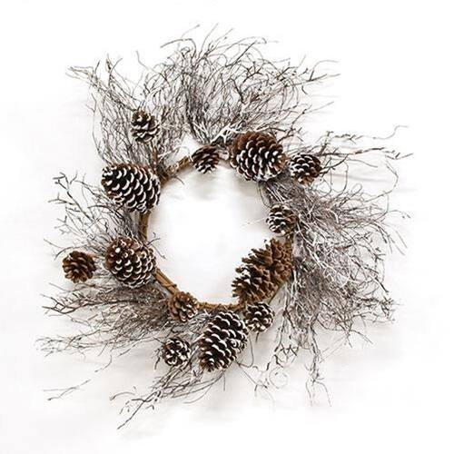 Front. BreeBe - *Snow Fallen Twig & Pinecone Wreath 24" - Brown.