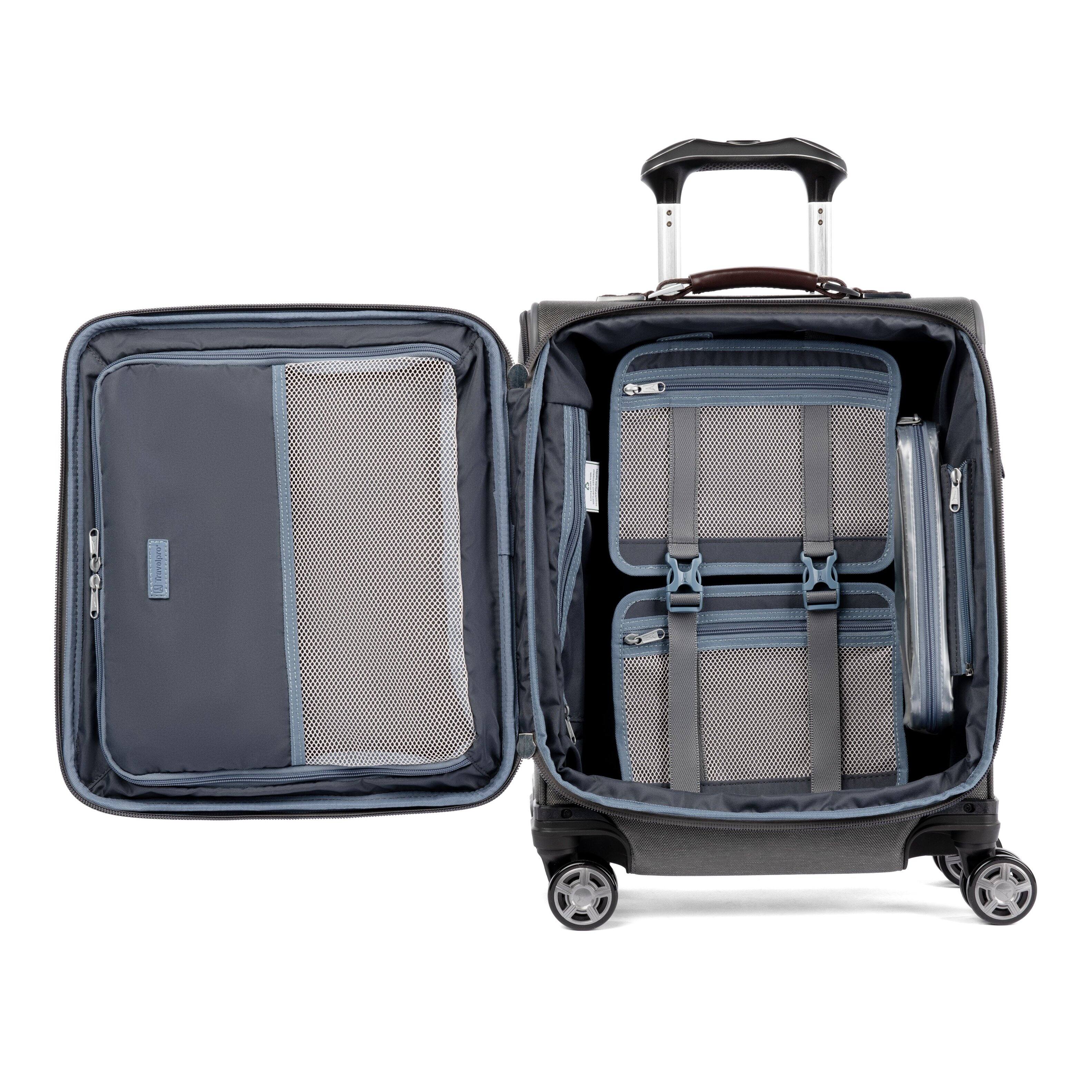 Left. Travelpro - Platinum Elite Softside Expandable 19" Carry On Spinner - Vintage Grey.