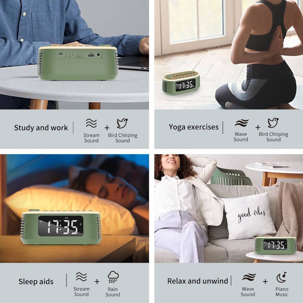 17:35 Study and work  
Stream Sound + Bird Chirping Sound

17:35 Yoga exercises  
Wave Sound + Bird Chirping Sound

17:30 Sleep aids  
Stream Sound + Rain Sound

17:35 Relax and unwind  
Wave Sound + Piano Music