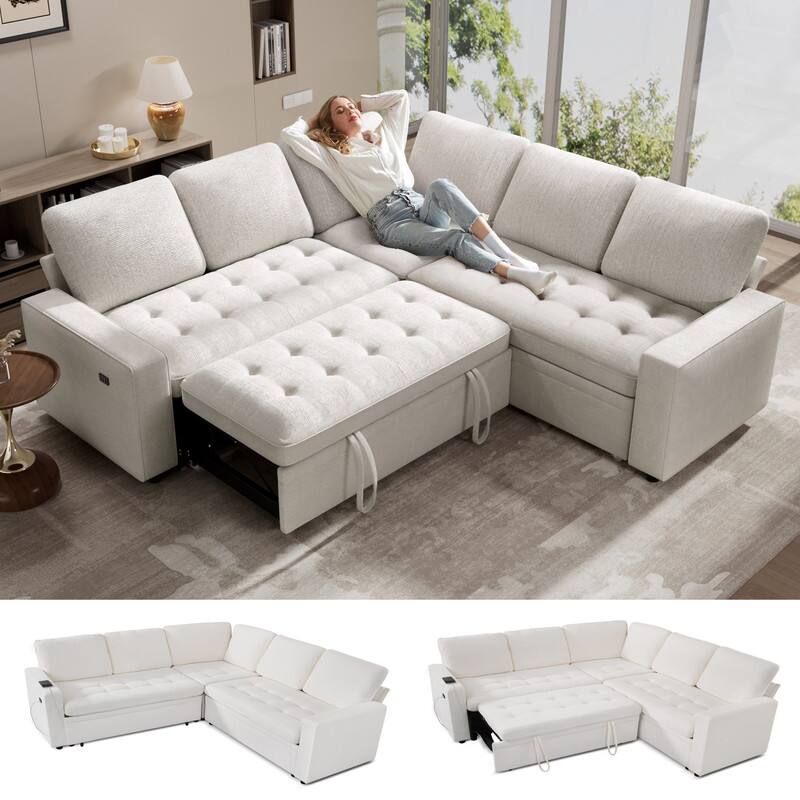 Alt View 1. Vipbear - Vipbear modular bunk sofa with pull-out bed,adjustable backrest/storage seat, tool-free assembly - White.
