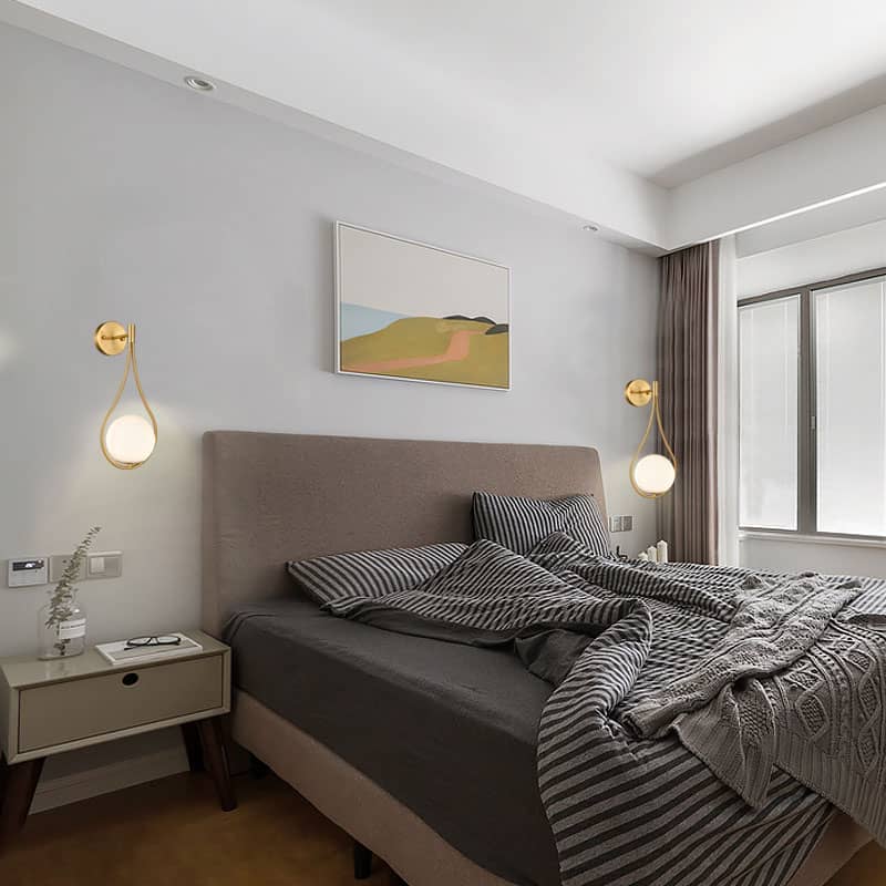 Back. MOOSE - Modern Wall Sconce Milk Globe Light Set of 2 - Gold.