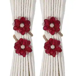 Unique Bargains - Premium 2pcs Flower Curtain Tiebacks with Buckle Decorative Holders for Home Office Thin Sheer Window Curtains - Burgundy