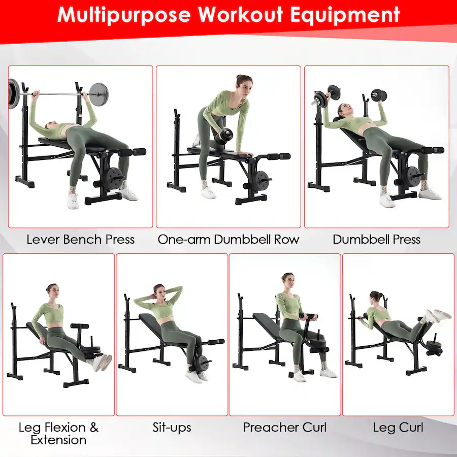 Costway Adjustable Incline Weight Bench Barbell Rack Set with Leg