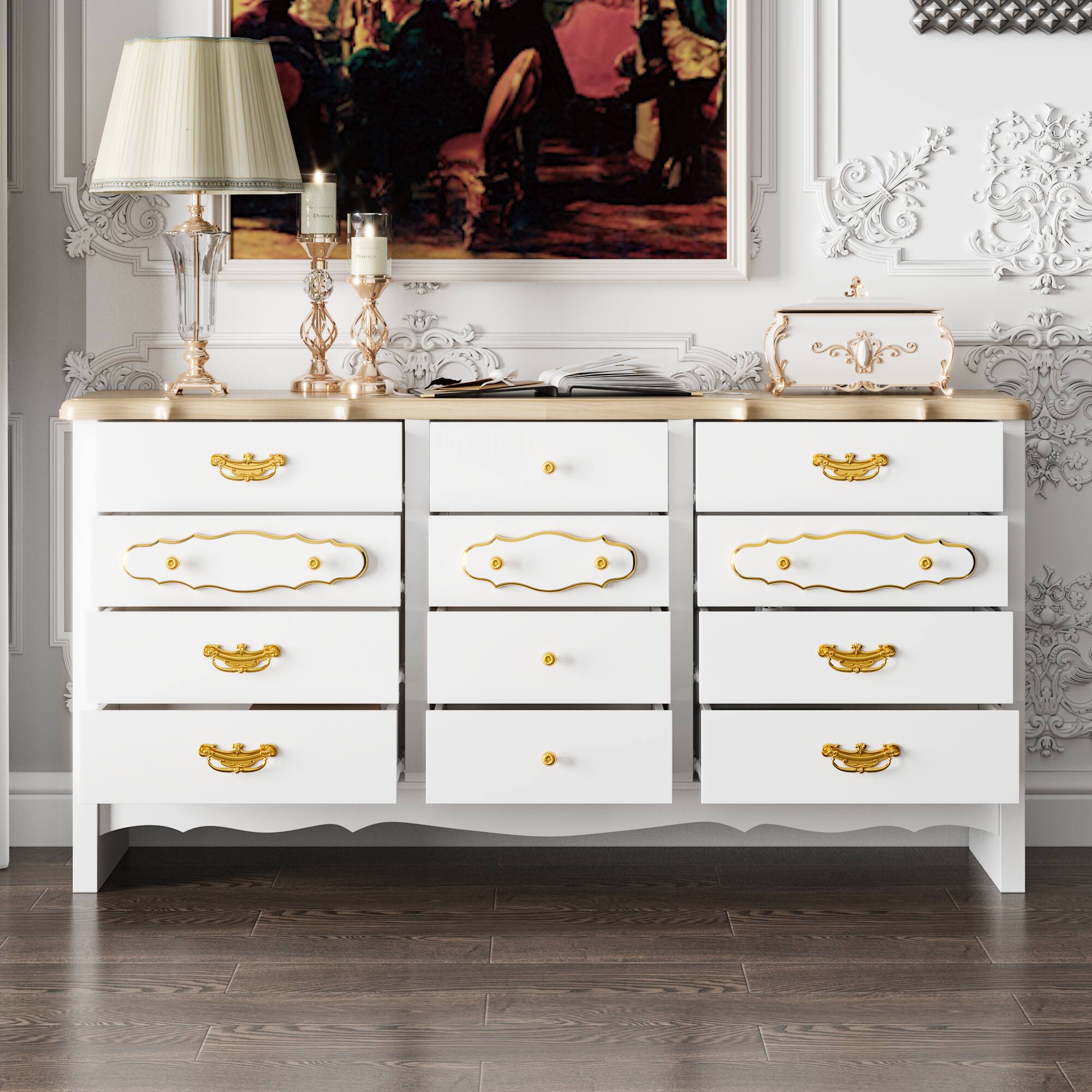 Alt View 1. FUFU&GAGA - French Court-Style Nine-Drawer Storage Dresser – A Fusion of Luxurious Aesthetics and Practical Storage - White.