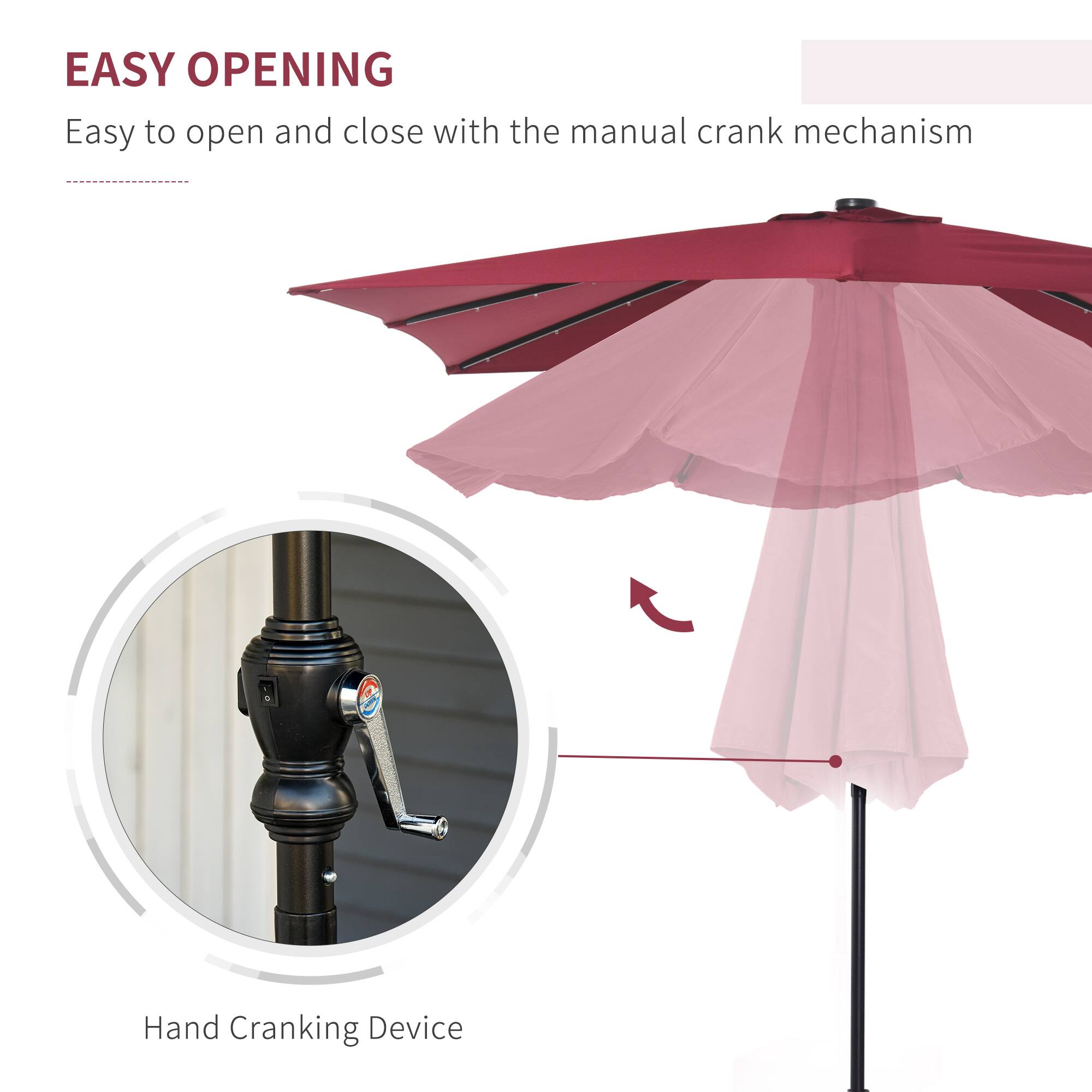 EASY OPENING
Easy to open and close with the manual crank mechanism
Hand Cranking Device