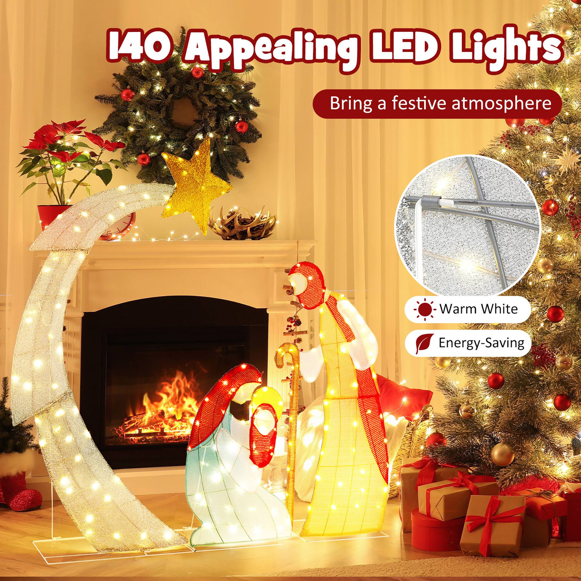 140 Appealing LED Lights  
Bring a festive atmosphere  

Warm White  
Energy-Saving