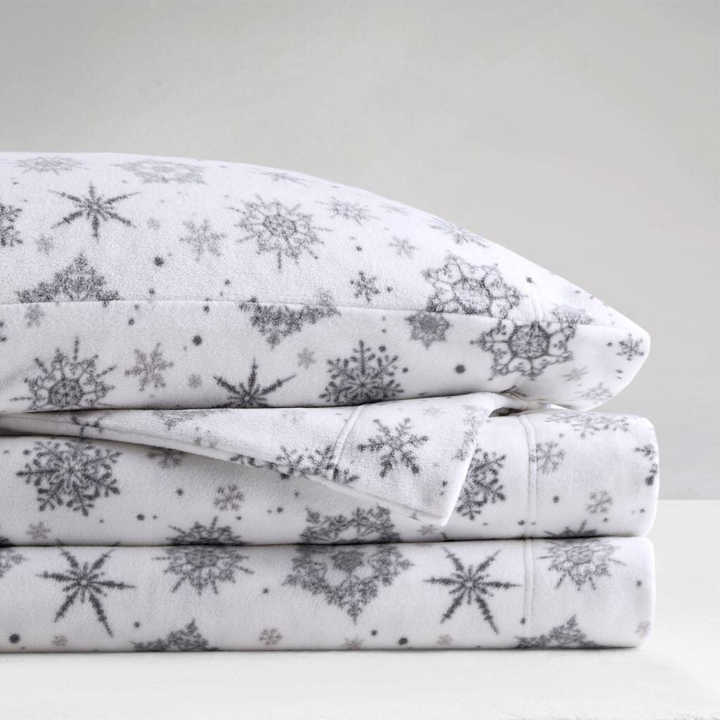 Alt View 3. Gracie Mills - Gracie Mills Lenora Microfleece Cozy Sheet Set - Grey Snowflake.