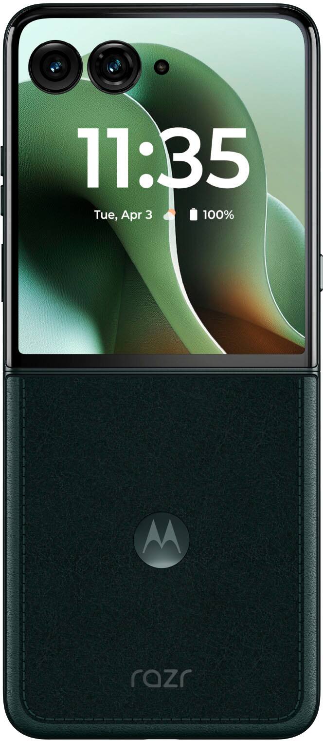 The text on the image reads "11:35 Tue, Apr 3 100% M razr." This suggests that the image was taken on April 3rd, 2018, at 11:35 in the morning. The device being displayed is a Motorola Razr, which is a smartphone.