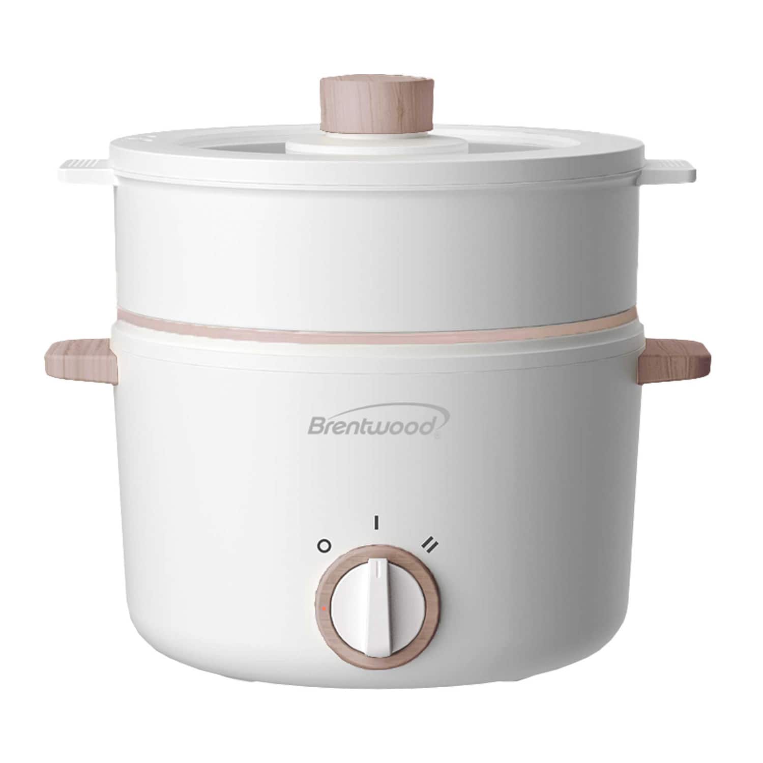 Brentwood - 3.2-qt. Multi-function Electric Hot Pot Cooker With Food Steamer And Ceramic Non-stick Coating - White