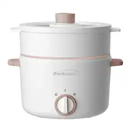 Brentwood - 3.2-qt. Multi-function Electric Hot Pot Cooker With Food Steamer And Ceramic Non-stick Coating - White