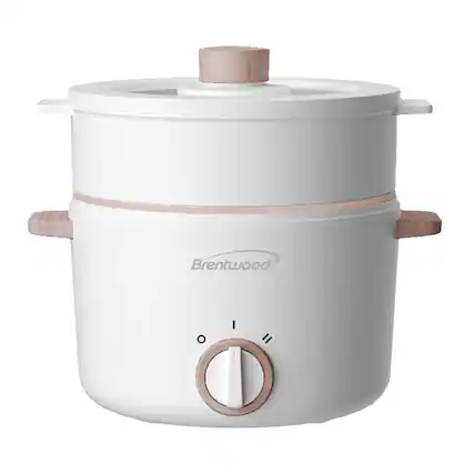 Front. Brentwood - Brentwood 3.2-qt. Multi-function Electric Hot Pot Cooker With Food Steamer And Ceramic Non-stick Coating - White.