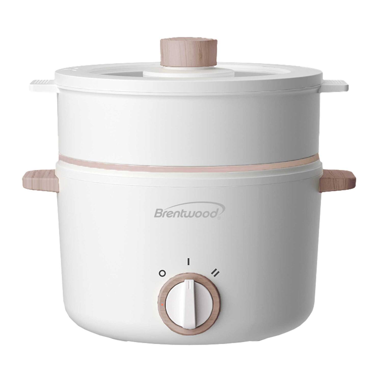 Front. Brentwood - Brentwood 3.2-qt. Multi-function Electric Hot Pot Cooker With Food Steamer And Ceramic Non-stick Coating - white.
