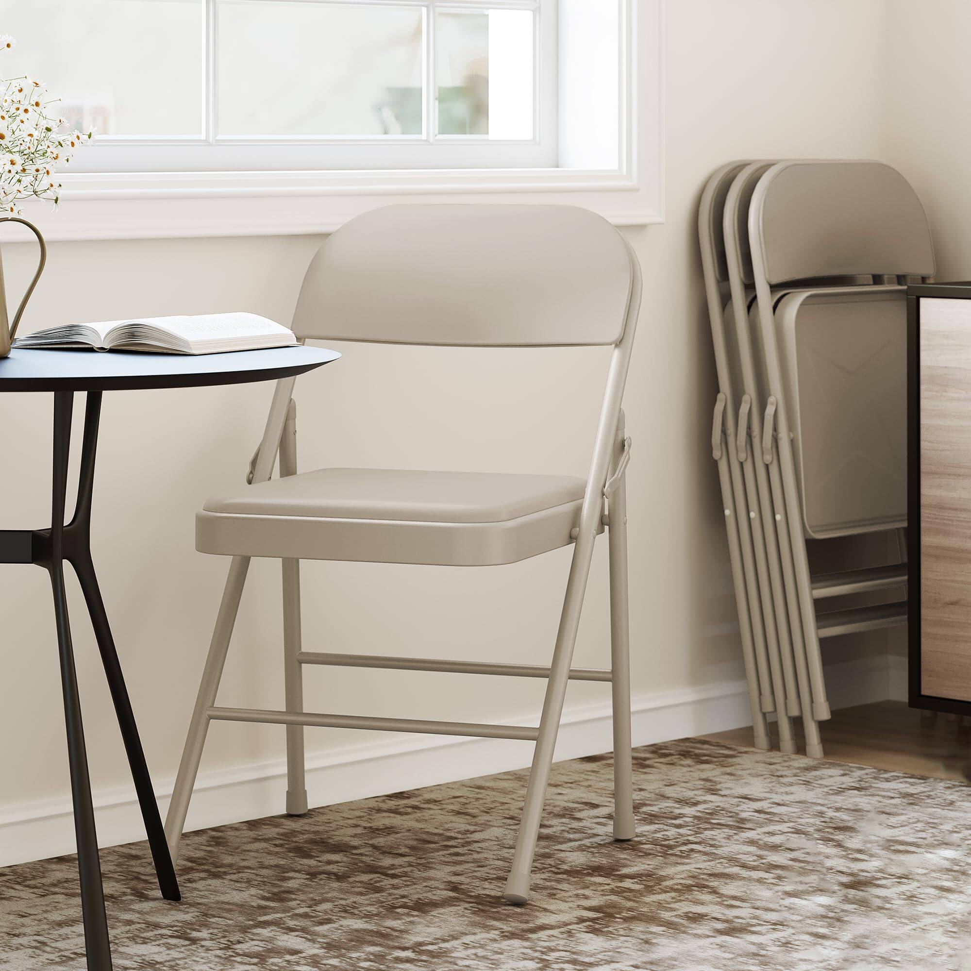 Alt View 1. Jojoka - 4 Pack Folding Chairs with Padded Cushions, Padded Foldable Chair Hold Up to 350 Pounds - Beige.