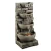 Front. VEVOR - Outdoor Water Fountain, 35.63-Inch Tall 4-Tier Cascading Design with LED Light and Pump, Modern Block Stack Style - Dark Gray.
