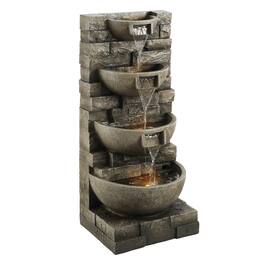VEVOR - Outdoor Water Fountain, 35.63-Inch Tall 4-Tier Cascading Design with LED Light and Pump, Modern Block Stack Style - Dark Gray