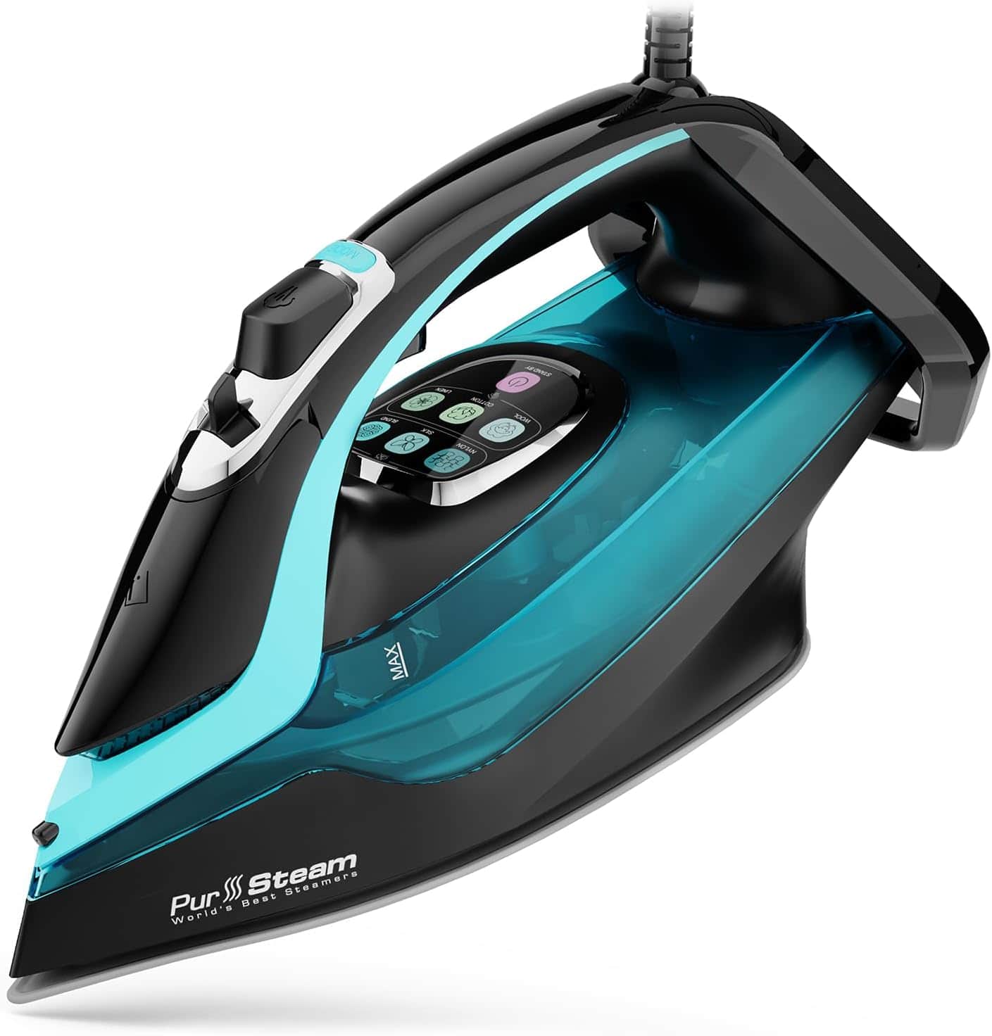 PurSteam - SteamTech Elite 1750W Steam Iron, Digital Temp Control, Ceramic Soleplate, Adjustable Steam, Self-Clean, Auto Shut-Off - Black